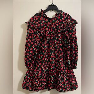 Zara Mini Red Floral Babydoll Dress Ruffle Peasant Casual Boho Sz M